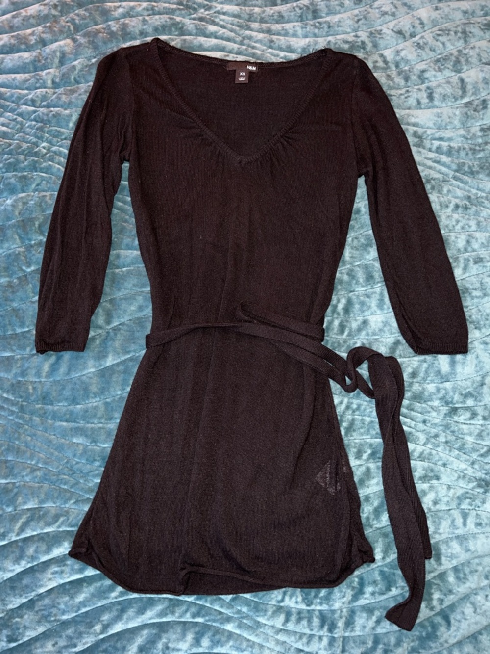 H&M Black V-Neck Knit Belted Wrap Tunic XS